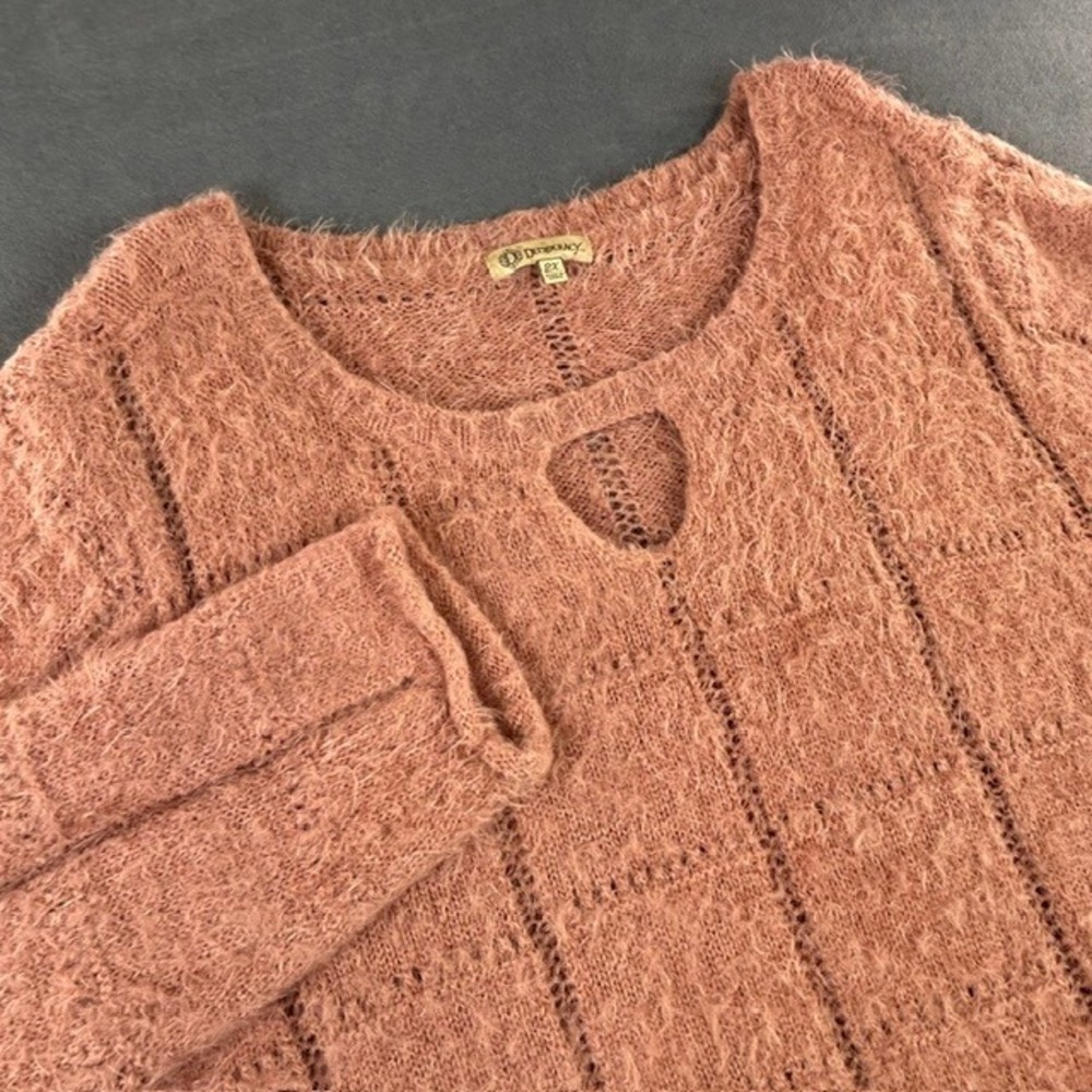 Democracy Rose Pink Mauve Fuzzy Soft Knit Eyelash Sweater 2X